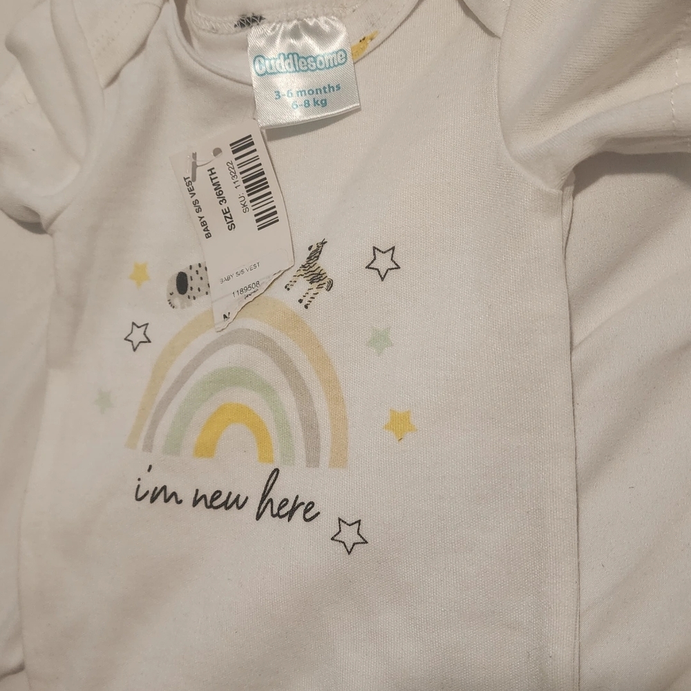 White Baby Onesie with Rainbow Design